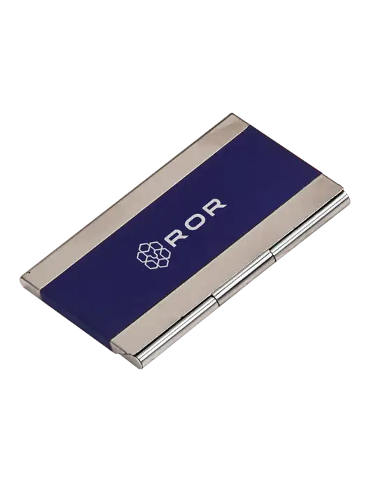 Blue 3.75 x 2.5 Business Card Holder w/ROR Logo Engraved