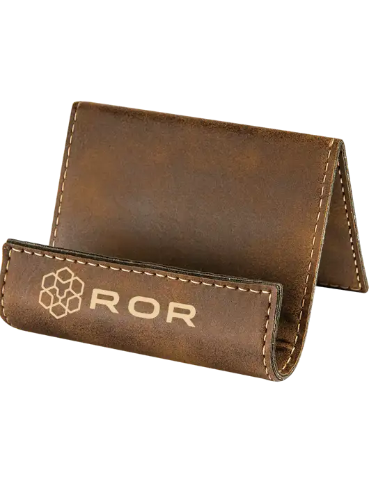 Rustic Leatherette Card & Phone Holder w/ROR Logo Engraved