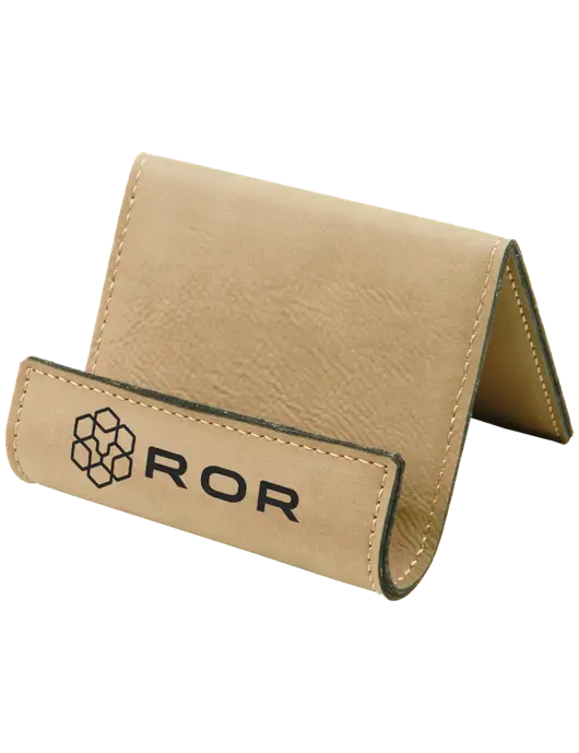 Tan Leatherette Card & Phone Holder w/ROR Logo Engraved