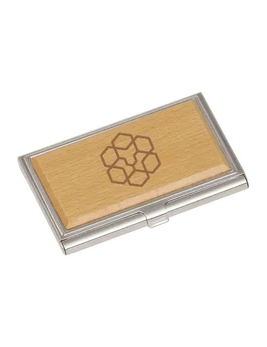 Wood & Silver Business Card Case w/Icon Logo
