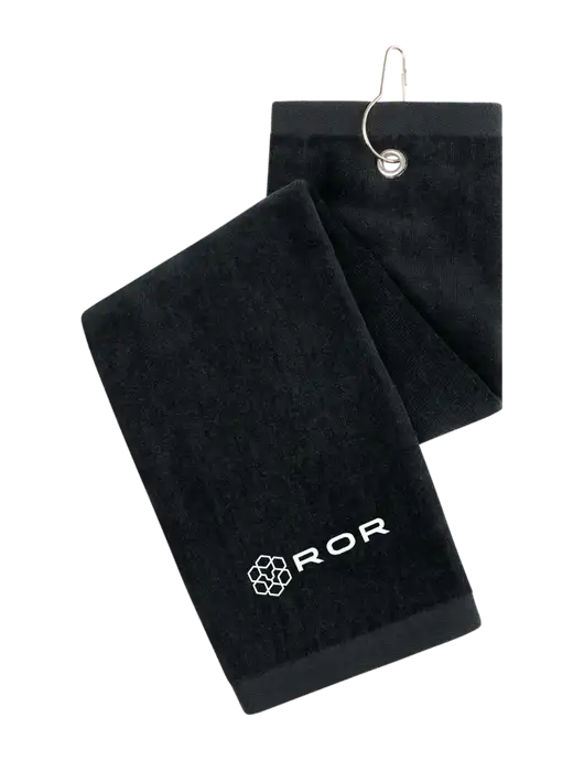 Black Tri-Fold Golf Towel with Grommet w/ROR Logo