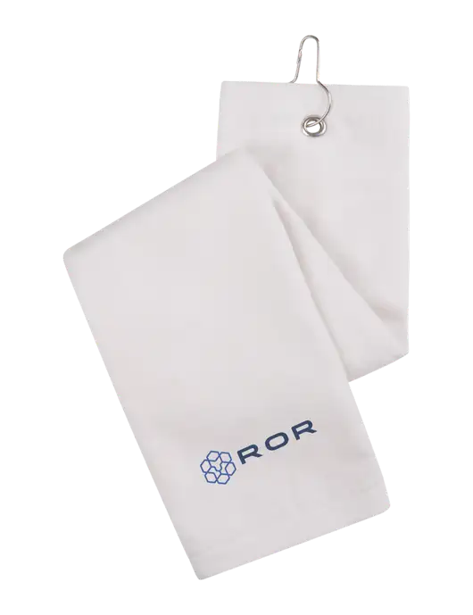 White Tri-Fold Golf Towel with Grommet w/ROR Logo