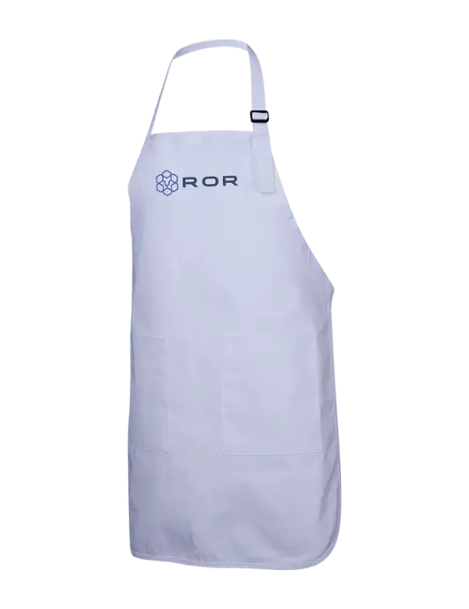 Full-Length White Apron With Pockets w/ROR Logo