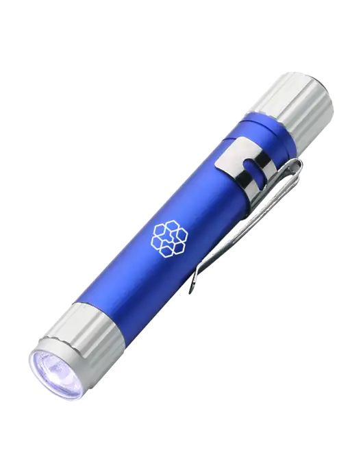 Blue Aluminum LED Penlight w/Icon Logo