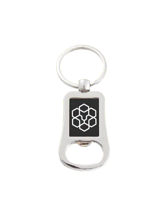 Silver & Black Bottle Opener Keychain w/Icon Logo
