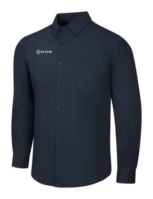 Navy Long Sleeve Carefree Poplin Shirt w/ROR Logo