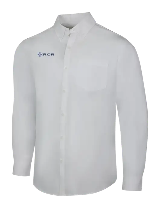 White Long Sleeve Carefree Poplin Shirt w/ROR Logo