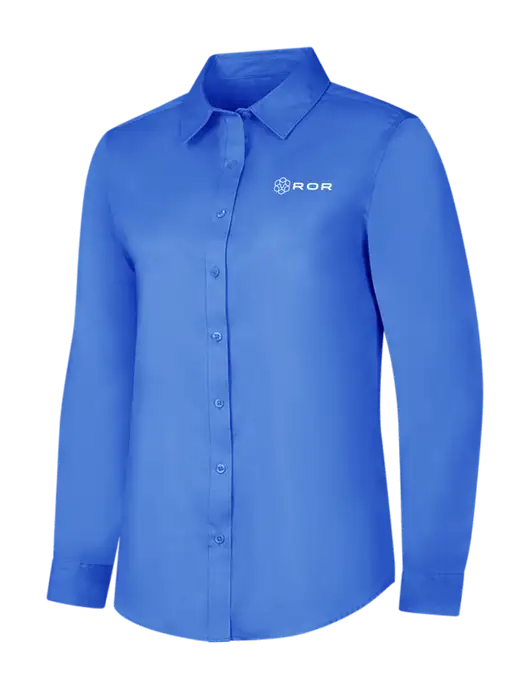 Dark Carolina Blue Womens Long Sleeve Superpro React Twill Shirt w/ROR Logo