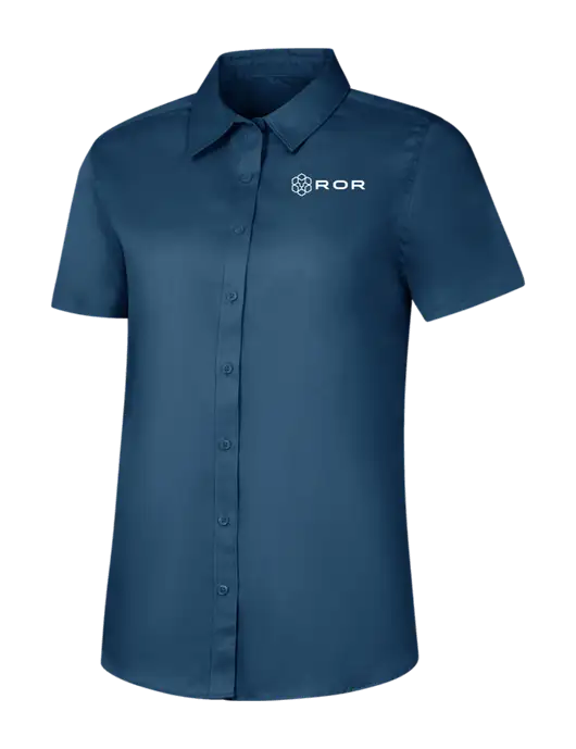 Womens Light Navy Short Sleeve Superpro React Twill Shirt w/ROR Logo