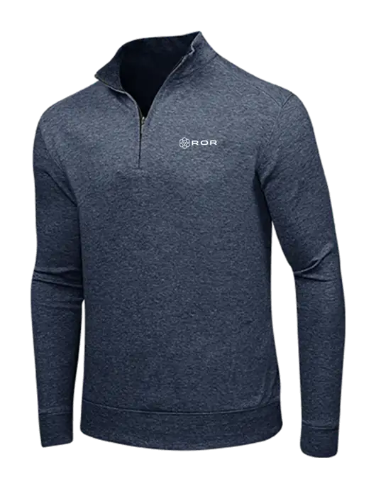 Estate Blue Heather/Charcoal Heather Interlock 1/4 Zip w/ROR Logo