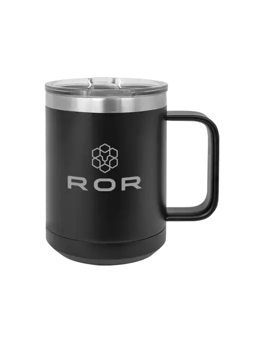 Polar Camel 15 oz Powder Coated Black Vacuum Insulated Mug with Slider Lid w/ROR Logo Engraved