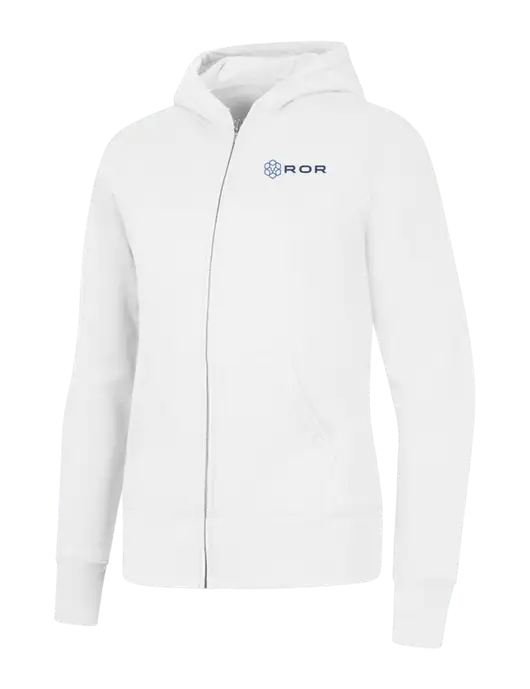White Womens Core Fleece Full-Zip Hooded Sweatshirt w/ROR Logo