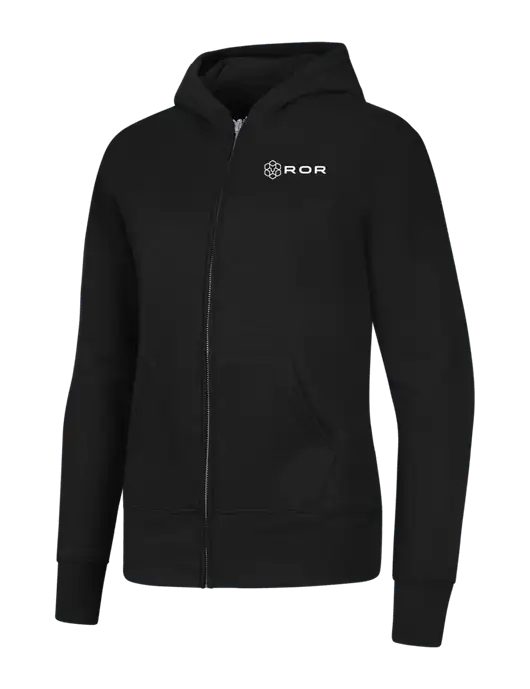 Jet Black Womens Core Fleece Full-Zip Hooded Sweatshirt w/ROR Logo
