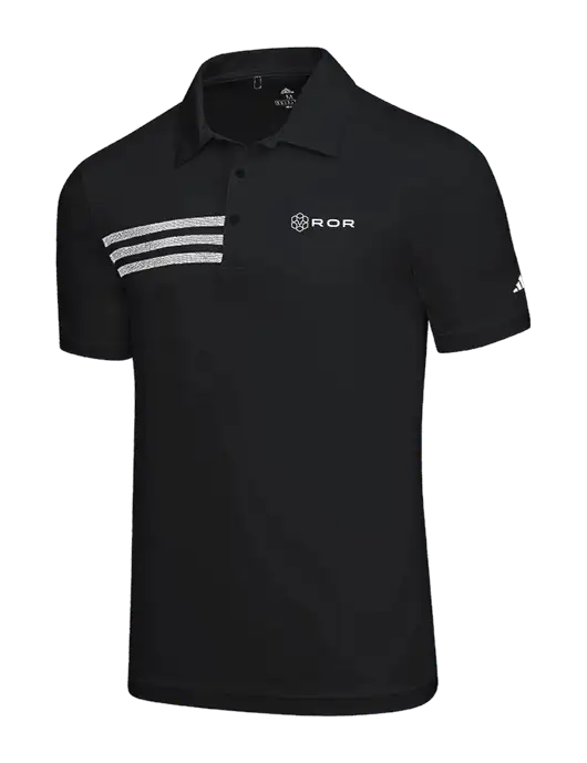 Adidas Black 3 Stripes Chest Polo w/ROR Logo
