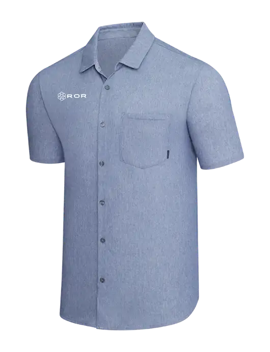 OGIO Slate Blue Heather Extend Short Sleeve Button Up Shirt w/ROR Logo