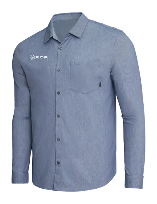 OGIO Slate Blue Heather Extend Long Sleeve Button Up Shirt w/ROR Logo