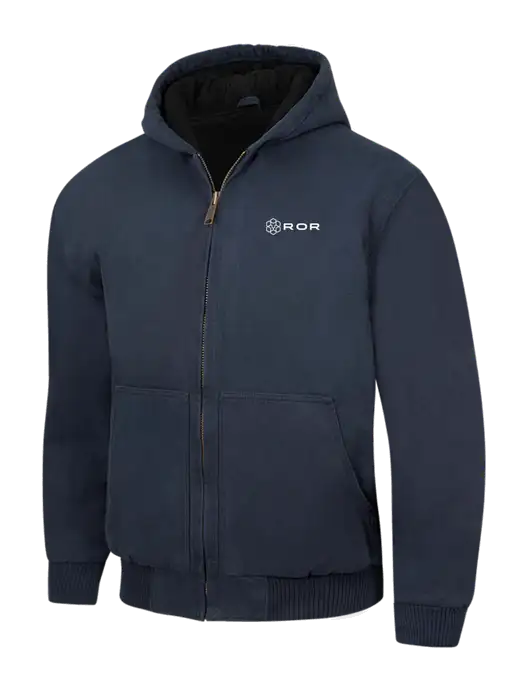 CornerStone Navy Washed Duck Cloth Insulated Hooded Work Jacket w/ROR Logo