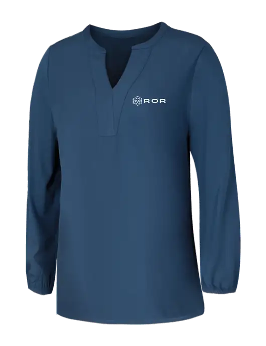 Mercer+Mettle Womens Light Navy Blue Grey Stretch Crepe 3/4 Sleeve Blouse w/ROR Logo