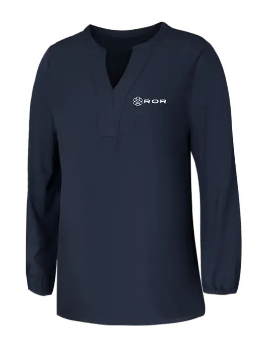 Mercer+Mettle Womens Navy Stretch Crepe 3/4 Sleeve Blouse w/ROR Logo