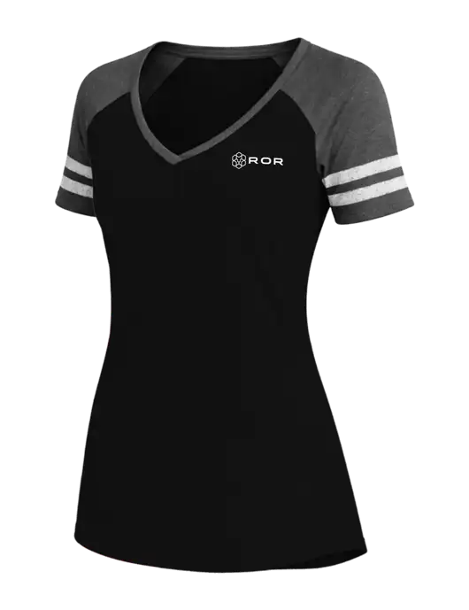 Womens Black/Charcoal Heather V-Neck Game Tee w/ROR Logo