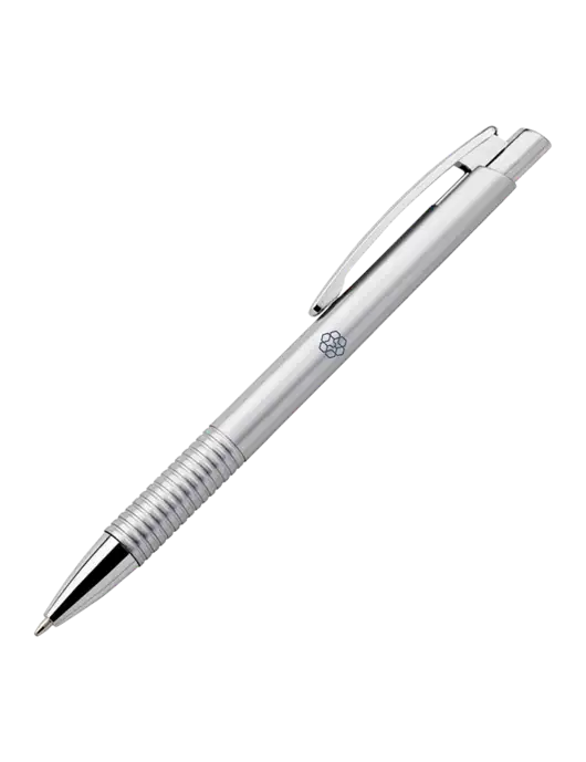 Malay Silver Ballpoint Pen - Blue Ink w/Icon Logo