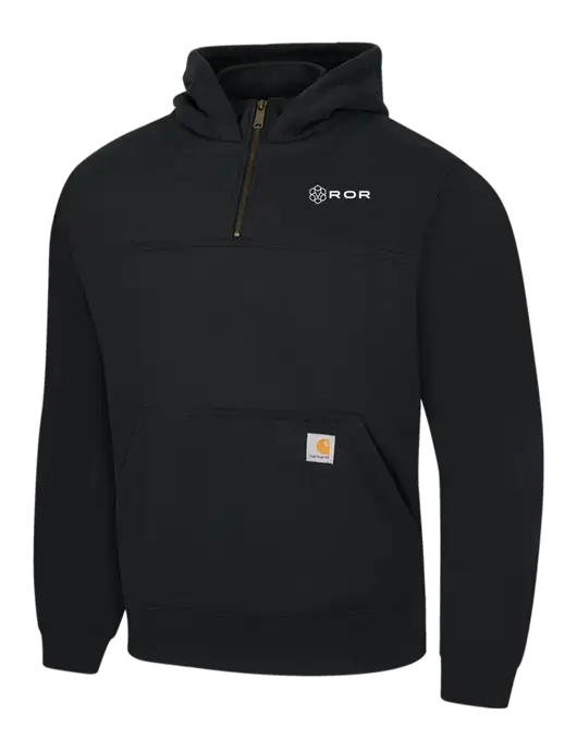 Carhartt Black Rain Defender Paxton Heavyweight Hooded 1/4 Zip Mock Sweatshirt w/ROR Logo