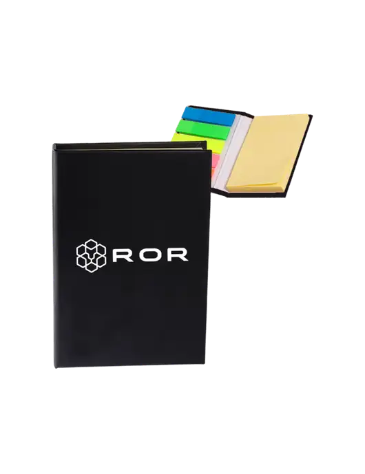 Black Micro Sticky Note Pad, 2 x 3.25 w/ROR Logo