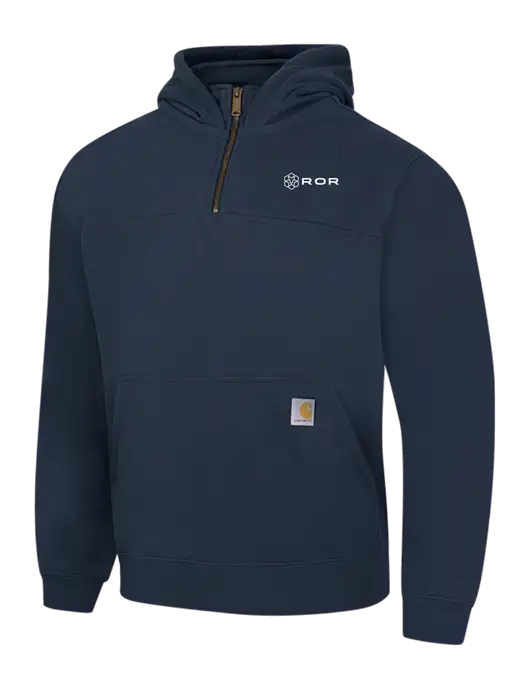 Carhartt Navy Rain Defender Paxton Heavyweight Hooded 1/4 Zip Mock Sweatshirt w/ROR Logo