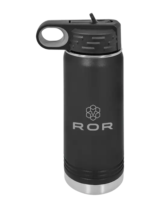 Polar Camel 20 oz Powder Coated Black Vacuum Insulated Water Bottle w/ROR Logo Engraved