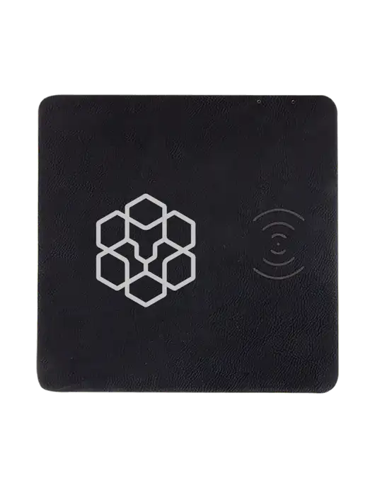 Black Laserable Leatherette Phone Charging Mat w/Icon Logo