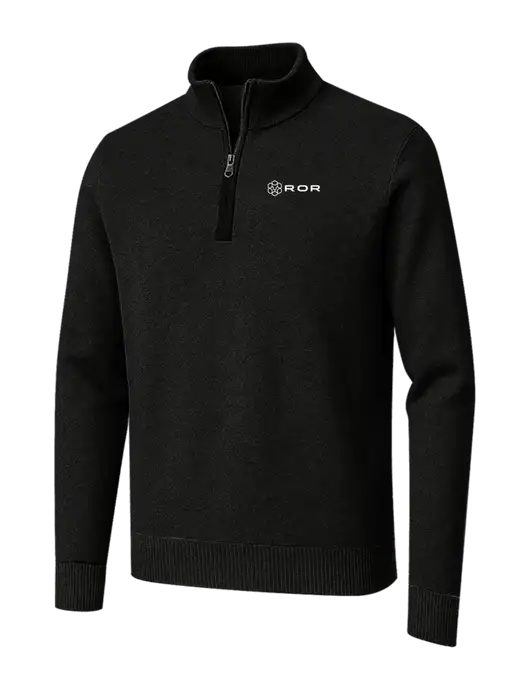 Brooks Brothers Black Washable Merino Birdseye 1/4-Zip Sweater w/ROR Logo