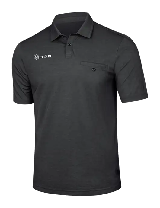 TravisMathew Black Heather Sunsetters Pocket Polo w/ROR Logo