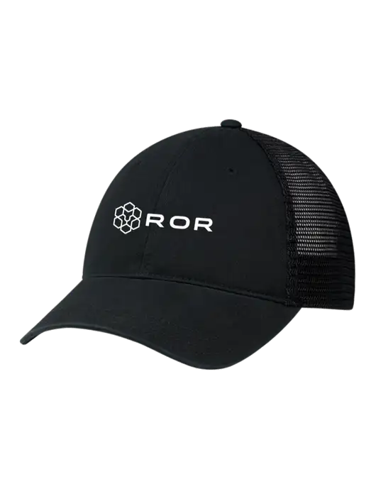 Richardson 111 Garment Washed Trucker Cap Black w/Black Mesh w/ROR Logo