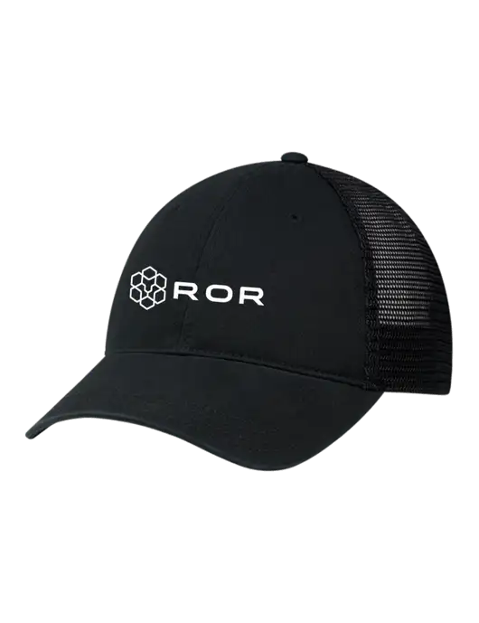 Richardson 111 Garment Washed Trucker Cap Black w/Black Mesh w/ROR Logo