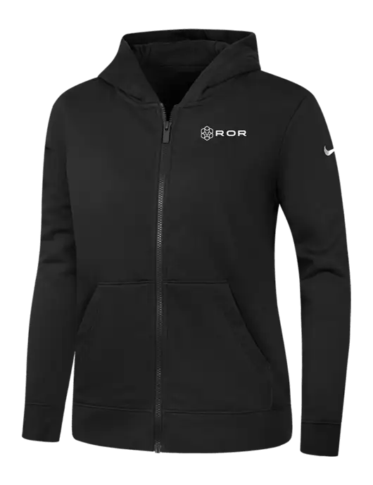 Nike Womens Club Fleece Sleeve Swoosh Full-Zip Black Hoodie w/ROR Logo