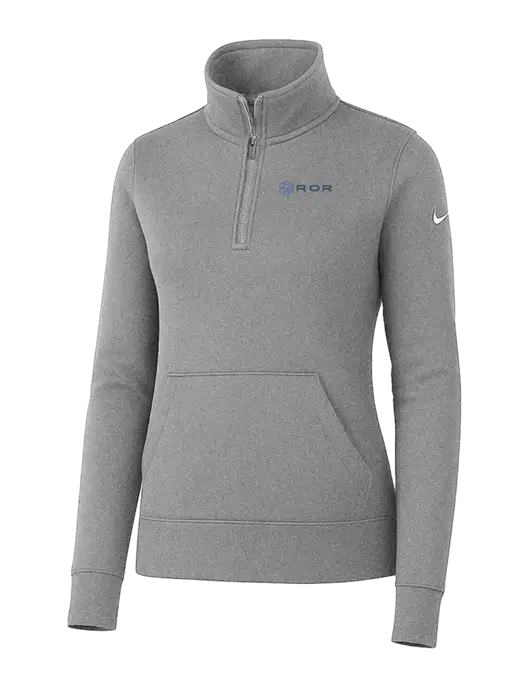 Nike Womens Light Grey Heather Club Fleece Sleeve Swoosh 1/2-Zip w/ROR Logo