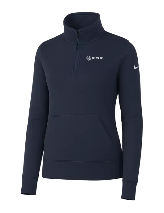 Nike Womens Dark Navy Club Fleece Sleeve Swoosh 1/2-Zip w/ROR Logo