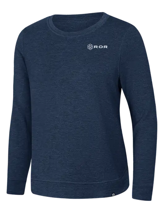 TravisMathew Womens Dark Slate Blue Heather Lightweight Long Weekend Crew w/ROR Logo
