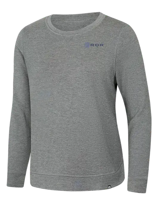 TravisMathew Womens Light Grey Heather Lightweight Long Weekend Crew w/ROR Logo