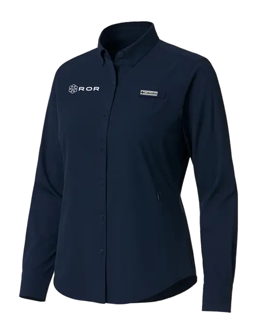 Columbia Navy Womens PFG Tamiami II Long Sleeve Shirt w/ROR Logo