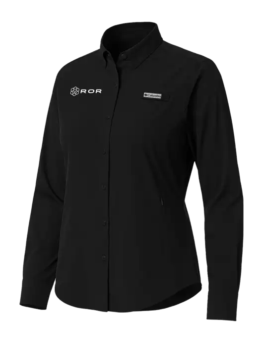 Columbia Black Womens PFG Tamiami II Long Sleeve Shirt w/ROR Logo