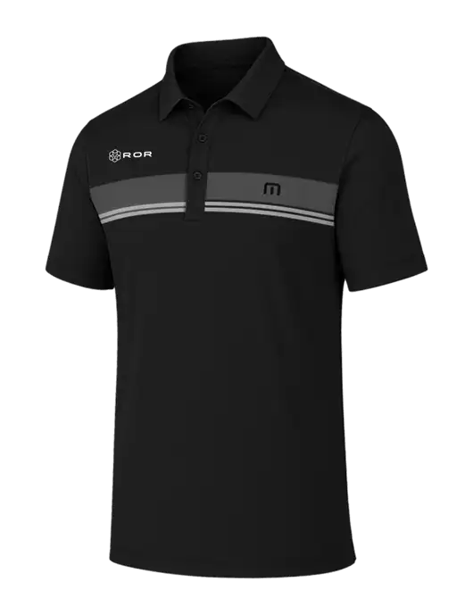 TravisMathew Black Glenview Stripe Polo w/ROR Logo