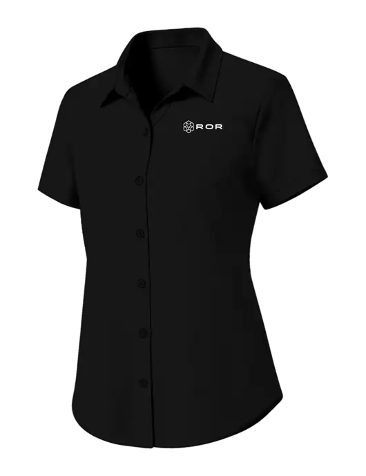 Womens Black Short Sleeve UV Dockside Shirt w/ROR Logo