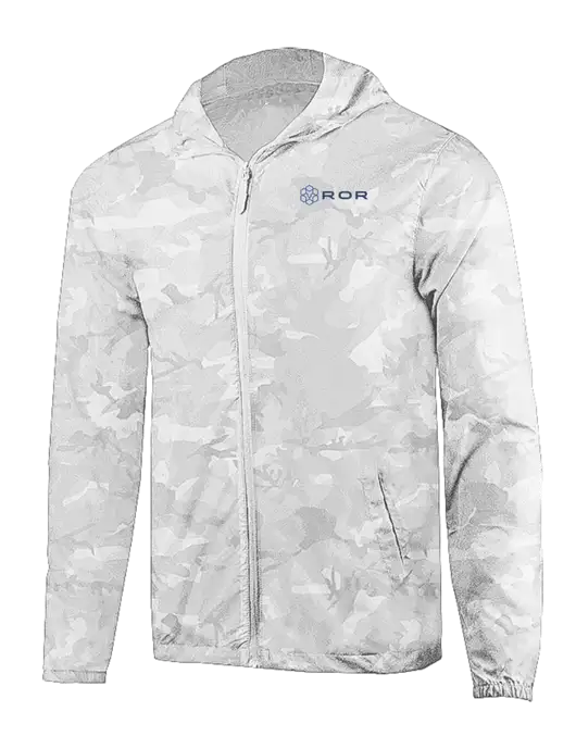 Rainy Day Ultra Lightweight White Camo Windbreaker Full-Zip Jacket w/ROR Logo