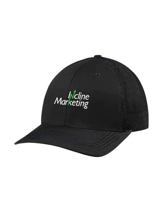 Richardson Adjustable Snapback Original 112 Trucker Cap Black w/Black Mesh w/Incline Marketing Logo