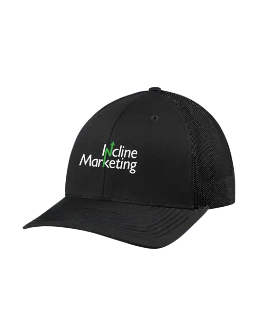 Richardson Adjustable Snapback Original 112 Trucker Cap Black w/Black Mesh w/Incline Marketing Logo