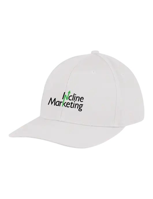 Premium Modern Structured Twill White Snapback Cap w/Incline Marketing Logo