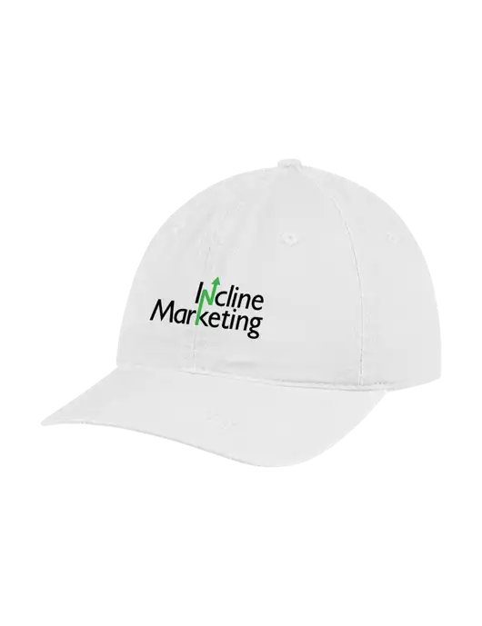 Garment Washed Unstructured Twill White Cap w/Incline Marketing Logo