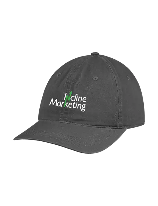 Garment Washed Unstructured Twill Charcoal Cap w/Incline Marketing Logo