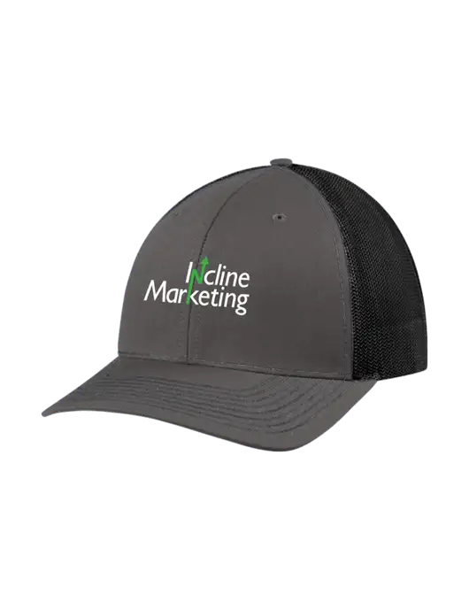 Richardson Adjustable Snapback Original 112 Trucker Cap Dark Grey w/Black Mesh w/Incline Marketing Logo